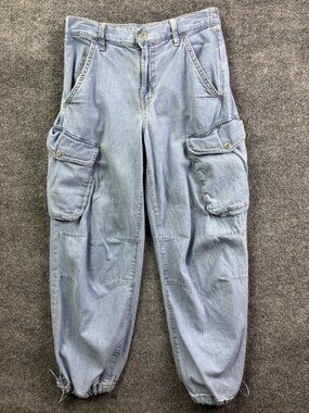 Gap Wide Baggy Cargo Jeans Womens 6/28 Light Wash Blue Mid Rise 28x27 Denim